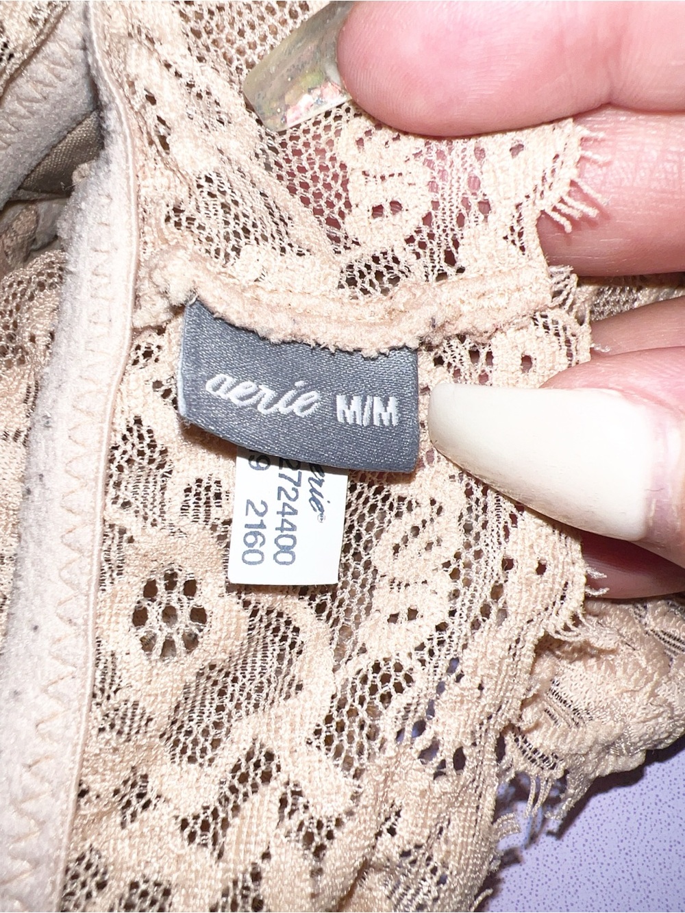 aerie Lace v neck T back nude adjustable straps Bralette - Picture 7 of 8